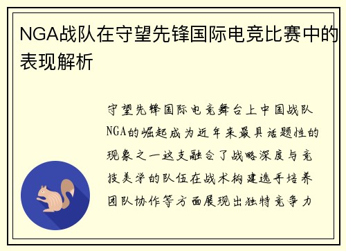 NGA战队在守望先锋国际电竞比赛中的表现解析